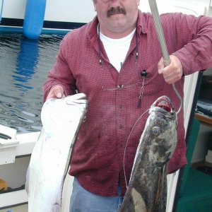 (Mason C. Bailey) 35 and 25 pound halibut caught at SwiftSure, Neah Bay on May 20th, 2004.