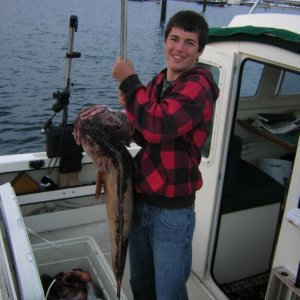 Mason with a 27lb Ling caught outside of Sekiu, 7/26/10