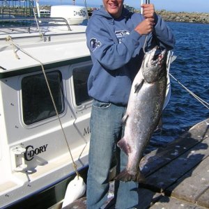 7/28/10 trip to Sekiu.  We caught lots of kings but only this one was clipped. Mason King 30lbs