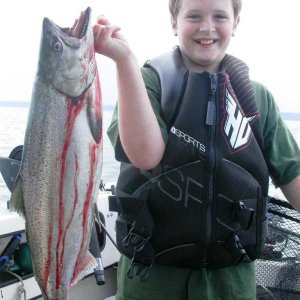 Scatched Head King, caught @ 130' of calbe on Cookie & Cream kingfisher spoon.  8/21/10