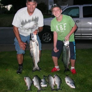 2 coho and 6 pinks caught at the shipwreck.  Fished 3 rods, one 30', one 62' (caught 5 of the pinks), and one 85' (one coho).  Shipwreck, Saturday 8/31/13