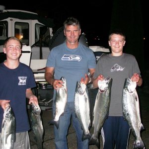 Limits of ocean coho on 9/8 fishing late afternoon / evening tide between shipwreck and the picnic point overpass.  All fish caught 70-85'.