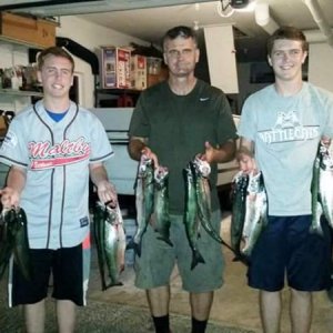 Pink limits at the shipwreck (12ea) on mini pink hootchies behind white flashers, 60 - 70 on downriggers.  8/13/15