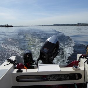 Kicker at WOT.  The Sail Pro is a high-thrust model and does well on the 16\' C-dory!