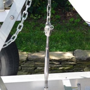 On longer trips I run both the top and bottom nuts tight into the turnbuckle. The turnbuckle is rated for 3500 pounds It has a hole in the middle which I stick a phillips screw driver to hold the turnbuckle while I either tighten or lossen the jam nuts on the turnbuckle itself