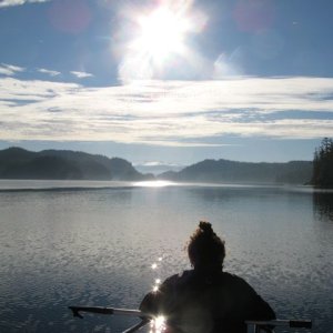 Media 'Rajani on bow watch in early morning, Broughton Islands' in album 'Boat name is an altered spelling for the Heltsiuk word "Gayasixa" which roughly translated means "Thanks." I worked in Klemtu for 3 years.'