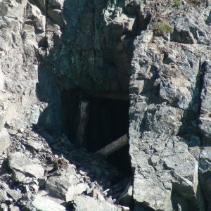 Media 'Old mine shaft on lake edge of Lewellyn Inlet' in album 'Atlin Lake in relationship to Juneau & Skagway, Alaska'