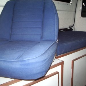 Media 'Swivel seat.  Also gain of one inch in height.  (with hidden galley same height as helm seat, swivel works great)' in album 'New high radar arch.  Ding Bat will fit right under.  New spare mounted on trailer.'