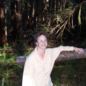 (seabran) Karen while hiking at Prideaux Haven.