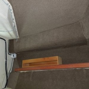 The PVC pipe is forward air return for the furnace, it will eventually run all the way forward to the anchor locker. As you can see I had to butt seam a few pieces.