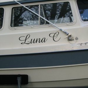 Media 'Our boat has a name!' in album 'Pick up the new boat Friday, to Lopez on Saturday!  It's LunaC!  Nick on board as deck hand.'