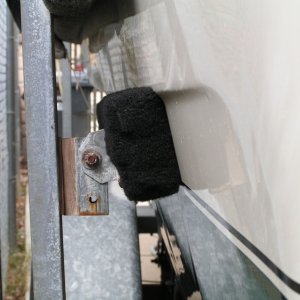 (Dora~Jean) Port side "cheek block" mounted to rear vertical strut of side bunk.