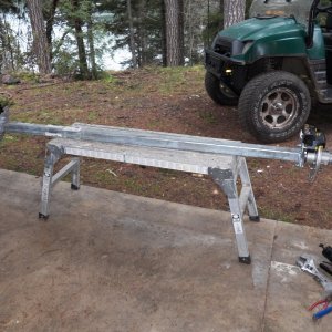 Complete axle ready to attach.  Total unsprung axle weight is 138# (with wheels and tires).