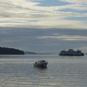 San Juan Island ferry etnering Friday Harbor Northwest of Turn Island