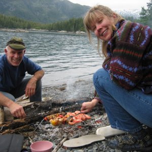 Duane & Roz grilling shrimp