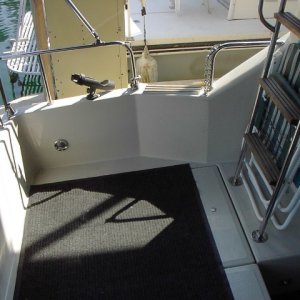 Port side of cockpit with ladder to bridge.