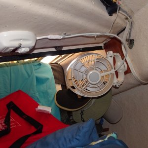fan over bunk, with speed control and red/white light switch