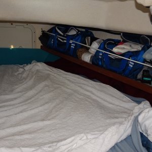 shelf on C dory25 for clothes--sports bags fit perfectly