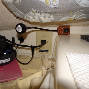 dedicated plug for window air conditioner (or Ryobi battery charger, and chart light.