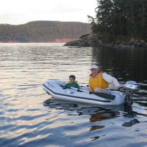 Media 'Guppy with her 2 hp Honda motor attached.' in album 'ORCA MIST a 16' welded Aluminum "Silver Streak" with a 2 stroke 90 hp Yamaha and a 9.9 hp Yamaha. I cruised most of the British Columbia Coast with this boat for 12 years and really enjoyed her. Including a solo trip from Port Hardy on Vancouver Island to the Alaskan Border and back down to the Washington Border then back home to Nanaimo on Vancouver Island.'