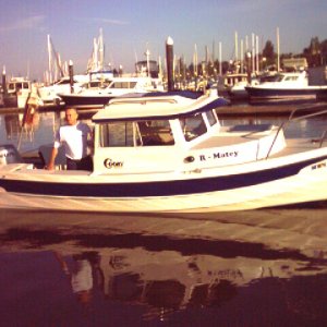 Joe onboard the R-Matey  at Blakely Island July 17, 2004