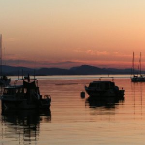 (Pat Anderson) Anna Leigh and Daydream at Sunset, Cabbage Island, Gulf Islands, BC