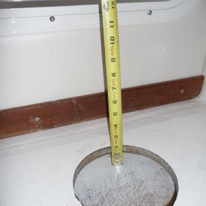 1. Galley floor access  hole, just in front of the cabin door. This void area collected several gallons of salt water comming directly from a misplaced drainage hole in the anchor locker.