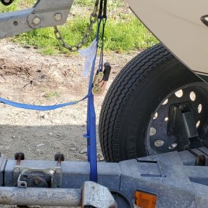 Rachet strap to keep boat from bouncing on trailer