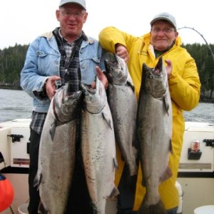 Happy crew with four nice Spring salmon