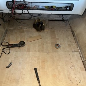 Toward transom.  Area under batteries surprisingly dry.