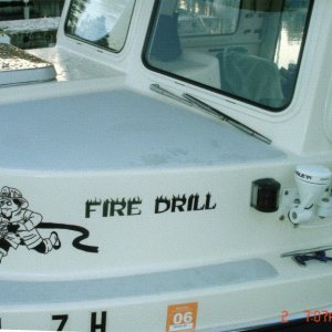2 Aug 2005 Brookings, OR
  Close-up of decal on 
      FIRE DRILL