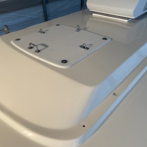 Since NOTHING will adhere to Starboard, I used butyl tape between the bottom of the holes where they met the cabin top.. tight acorn nuts underneath with fender washers make a  durable seal