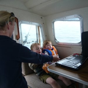 wife and kidos out on first trip in the streights