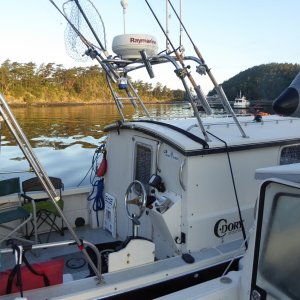 Early Sunday morning - rafted up with Susan and Tom in their 27
