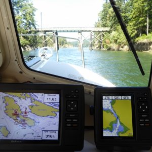 Going through the tiny Pender Canal