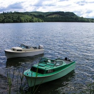 Boat #8 (2004-2008): 1956 Bell Boy 16' Express Cruiser with Marty's 1955 Bell Boy Express at Lake Mayfield.