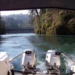 In the narrow cut going up river