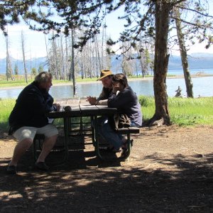 Enjoying the morning at Eagle Bay campsite with Jay and Jolee and of course my wife Ginny