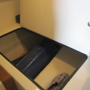 Media 'Forward port access hatch open position #2' in album 'Port forward hatch closed showing stainless hinges'