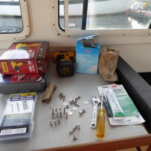 First of three projects for the weekend - re-mounting and sealing the 2nd VHF antenna mount with shorter bolts.
