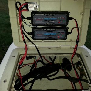 twin chargers and combiner adhered to hatch lid (still closes properly)