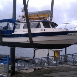 Going back in at Commencement Bay Marine after some work on trim tabs and motors