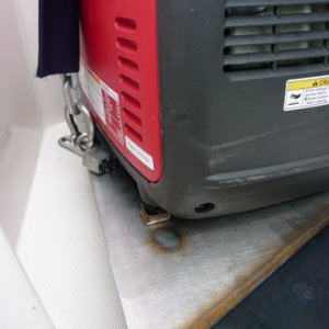 Media 'Another way to lock using chain and shackle, a padlock but that rattles if you run it with the padlock in place' in album 'Generator with northeast style theft deterrents installed. Boy this is starting to look like an over kill. Chain will get canvas cover except for the ends'