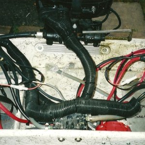 Battery area has alot less wires/cables after fuse box installation---Installed white in-line fuses for my Downriggers.