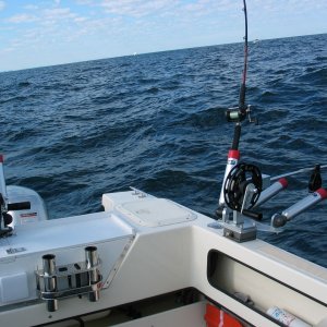 (Not For Hire) Port downrigger with three rod holders.