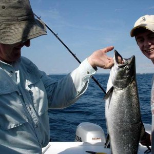 Media 'My young friend Luke with his first ever salmon, 7-22-06.' in album 'Lake Michigan King, 1 of 9 taken Aug 10, 04 and a steelie too'