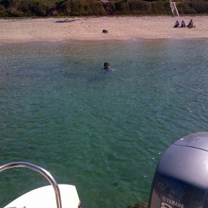 Christopher (10) from Dora Jean swimming from shore to boat and back (1st time ever)