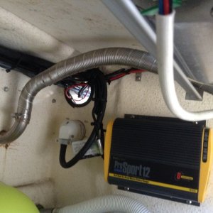 Media 'Battery Charger, starboard side, facing forward on aft bulkhead' in album 'AC Outlet, starboard side forward in aft deck storage compartment'