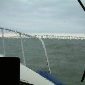 Through the windshield in the rain and wind-driven chop (nice and dry!)
