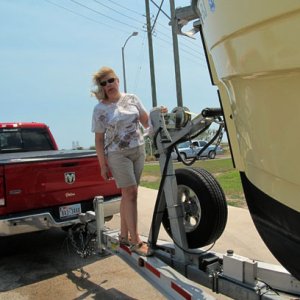 Joan, crankin\' on the bow winch - that tug is TALL!